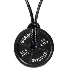 Gym Gifts for Men and Women: Black 45 lb Plate Necklace, Adjustable Cotton Rope Cord, Motivational Gym Rat Gifts for Women, Stylish 1.5in Diameter Motivation
