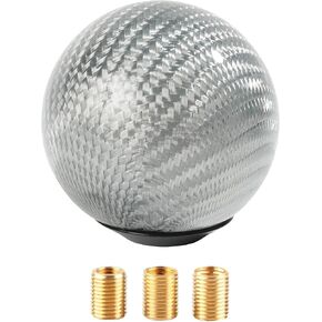 YAKEFLY Universal Shifter Knob,Automatic Shift Knob Gear Shift Knob,Round Carbon Fiber Shift Knob with 3 Aluminum Adapter,Car Shift Lever Stick Shift Knob (Carbon Silver)