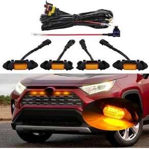 Amber LED Lights 4PCS Front Grille Raptor Lamps Car Accessories with Harness and Fuse, Compatible with 2019 2020 2021 2022 Toyotaa RAV4 Hybrid LE, XLE, XLE Premium, SE, XSE, Limited