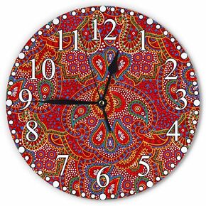 Boho Paisley Texture Wall Clock 10 Inch Battery Operated Vector Bright Red Color Clock Silent Non-Ticking Modern Clocks Decorative for Home Kitchen Living Room Bathroom Office