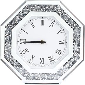 Octagonal Mirror Wall Clock Living Room Decoration, Glass Wall Clock, Diamond Relief Crystal Frame, 11.82 inch Interior Decoration, Noise Free Wall Clock in Saudi Arabia