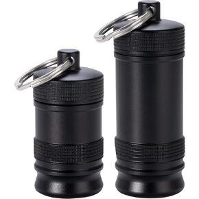 Small Portable Pill Box Keychain - Waterproof Aluminium Alloy Portable Pill Case, Metal Pill Container for Purse Daily Pill Holder Medicine Bottle Organizer for Outdoor Camping Travel 2 Pack Black