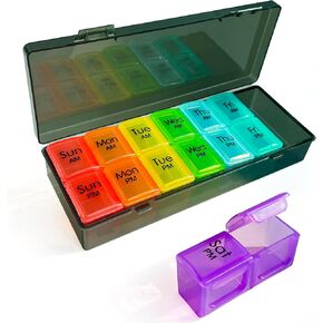 Weekly Pill Organizer 2 Times a Day-Am Pm Pill Organizer 7 Day, Pill Cases Organizers 7 Day with Separate Container, Case for Fish Oils, Vitamin, Supplements