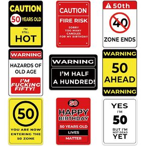 50th Birthday Party Decorations, 9Pcs Funny Wall Signs for 50 Years Old Party Decor, 50 Zone Caution for Door Windows Yard Garden Decoration (50 Years Old)