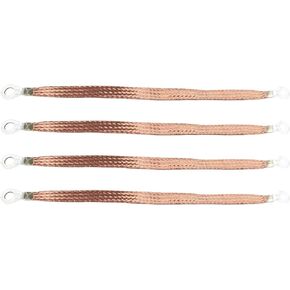 Automotive Ground Strap, 12" x 0.5" Professional Vehicle Grounding Strap Kit, Grounding Cable Straps with Ring Terminals, Copper Braided Ground Strap, Engine Ground Strap Wire for Most Cars (4PCS)