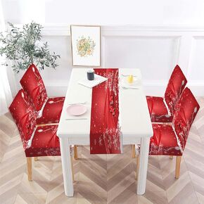 MCALK Santa Claus Hat Chair Covers Set of 4 and Table Runner, Merry Christmas Chair Slipcovers for Kitchen,Washable Removable Chair Protector Retro Chair Covers for Dining Room
