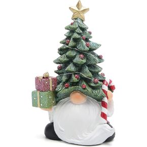 Hodao Christmas Tree Gnomes Handmade Christmas Resin Gnomes Holiday Present, 7.5''H Winter Table Christmas Tree Christmas Decorations Indoor Home Decor Display on Mantel or Window Sill