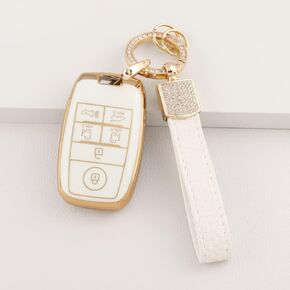 1797 Key Fob Cover for Kia Sedona Accessories Bling Keychain Car Remote Case Protector Shell Cute Girly 6 Button White Gold TPU