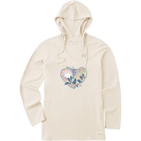 الحياة جيدة. تي شيرت بغطاء للرأس بأكمام طويلة على شكل قلب Dreamy Hummingbird للسيدات من Crusher-LITE (US، Alpha، X-Large، عادي، عادي، أبيض المعجون) in Kuwait