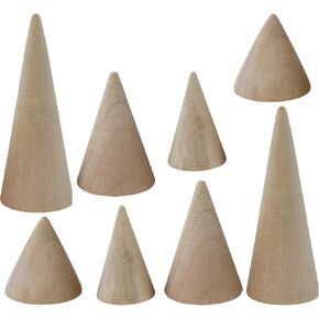 TAODAN 8PCS Natural Wooden Cone Wedding Ring Holder Two Each of Four Sizes Suitable for Jewellery Engagement Costume Ring