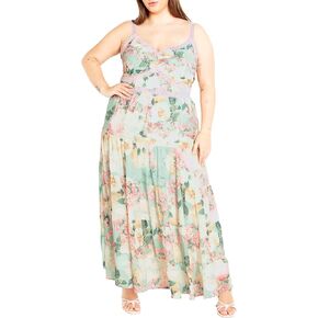 Women's Apparel Women's Plus Size Lace Strap V Neck Tiered Floral Maxi Dress