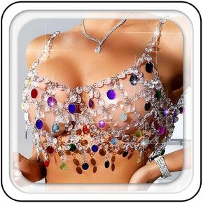 Aukmla أحجار الراين حمالة الصدر سلسلة الجسم الترتر الرقص المحاصيل القمم ملهى ليلي بيكيني للشاطئ الصدر سلاسل مجوهرات الجسم للنساء in Kuwait