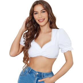 RSLOVE Oktoberfest Dirndl Blouse for Women - Traditional Bavarian Costume Authentic German Crop Top V Neck Puff Sleeve Shirts