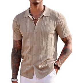 COOFANDY Men's Knit Shirts Short Sleeve Button Down Polo Shirt Fashion Casual Summer Beach Shirts