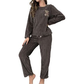 SweatyRocks Women's 2 Piece Flannel Pajama Sets Cute Graphic Long Sleeve Top and Pants Lounge Sets