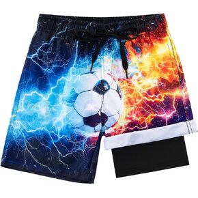 Lovekider 5-16 Years Boys Swim Trunks with Compression Liner Waterproof Quick Dry Swimwear Bathing Suits