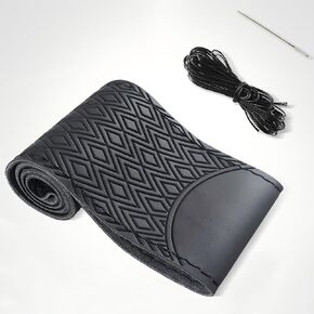 Black Leather Steering Wheel Cover, Stitch On Wrap, Breathable Cowhide Car Steering Wheel Cover, Standard Size 15 Inch (Type A) in Kuwait