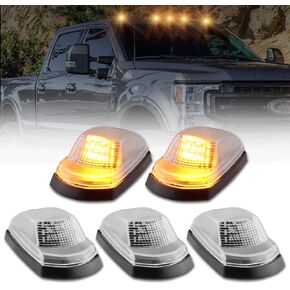 5 PCS LED Cab Roof Marker Lights Top Clearance Running Lights for 2017 2018 2019 2020 2021 2022 2023 2024 Fo-rd F250 F350 F450 F550 Super Duty, Clear Lens Amber LED Cab Marker Lamps