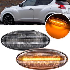 2Pcs Full LED Amber Dynamic Sequential Blink Side Marker Lights for Ni.ssan Juke/Juke Nismo Leaf Cube Clear Lens Fender Turn Signal Light Replace OEM Side Marker lamp
