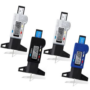 MEANLIN MEASURE 4PCS Digital Tire Tread Depth Gauge Tire Tread Depth Gauge LCD with Black Blue and Silver, Tire Tread Wear Gauge for Motorcycle Car Truck and Bus