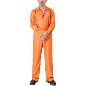 HOXIJIA Couple Prison Uniform Jumpsuit Letter Print Jail Costumes Role Playing Halloween Party Cosplay Outfits for Adults