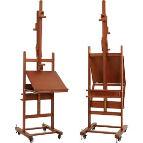 VISWIN Double-Sided Easel & Drafting Table, Hold 1 or 2 Canvas, Solid Beech Wood Artist Easel for Painting Canvas, Adjustable H Frame Easel with Tray & Wheels, Art Easel Stand for Adults, Artists