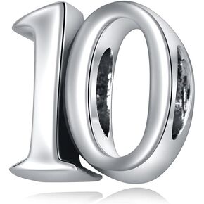 10,16,18,20,21,30,40,50,60 Number Charms 925 Sterling Silver Charm Beads Fit Pandora Charm Bracelets,for Birthday/Anniversary (10)