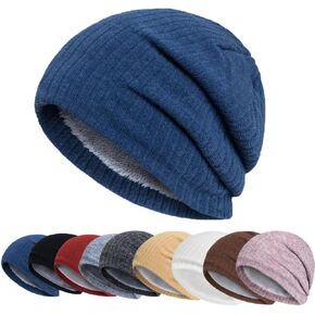 YuMENo Winter Slouchy Beanie Hats for Men Warm Fleece Lined Soft Skull Cap Knit Cuffed Beanies