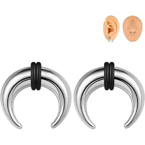 6G Septum Pincher Tapers Septum Rings Stainless Steel Pincher Septum Piercings C Shape Buffalo Stretcher Expander Ear Taper Set for Stretching Pierced, Sliver