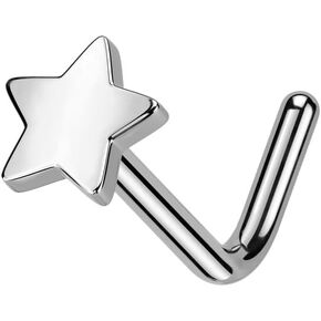Pierced Owl 20GA ASTM F-136 Implant Grade Titanium Star Top L-Bend Nose Stud
