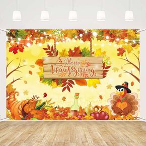 MEHOFOND 7x5ft Happy Thanksgiving Day Backdrop Autumn Fall Pumpkin Harvest Background Maple Leaves Thanksful Turkey Give Thanks Banner Festival Party Decor Photo Booth Props