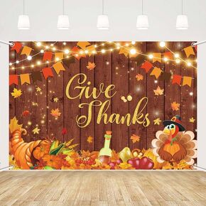 MEHOFOND 7x5ft Happy Thanksgiving Day Backdrop Autumn Fall Pumpkin Harvest Background Maple Leaves Thanksful Turkey Give Thanks Banner Festival Party Decor Photo Booth Props