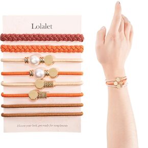 Hair Ties Bracelet Boho Hair Tie for Women Thick Hair, Lolalet Super Cute Soft Braided Hair Elastics Bands, Strong No Pull Nylon Hair Ponytail Holder for Thin Long Curly Hair -12 Pcs, Style F