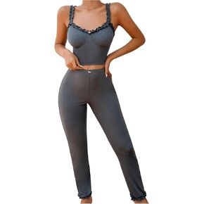 SOLY HUX Women's Pajama Set Frill Trim Cami Top and Pants Loungewear Sleepwear