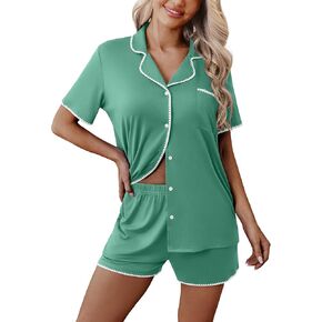 Ekouaer Pajamas for Women Set 2 Piece Soft Button Up Pjs Short Sleeve Summer Lounge Sets Comfy Sleepwear
