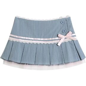 Cute Bow Lace Cutecore A Line Skirt Low-Rise Mini Skort Pleated Skirt with Lining Shorts
