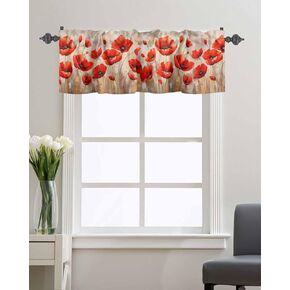 Kitchen Valances for Windows,Red Poppy Vintage Flowers Valance Curtain Rod Pocket Drape Window Valance,Spring Floral Retro Oil Painting Art Short Curtains Window Topper for Bedroom Bathroom 54x18in