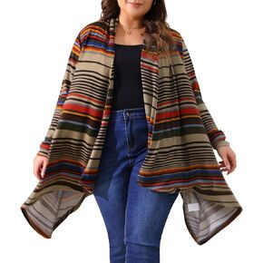 Agnes Orinda Plus Size Cardigan Sweaters for Women Lightweight Long Sleeve Open Front Knit Stripe Cardigans