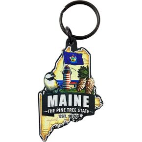 Westmon Works Maine Keychain Souvenir with State Map and Flag Images Acrylic Key Chain