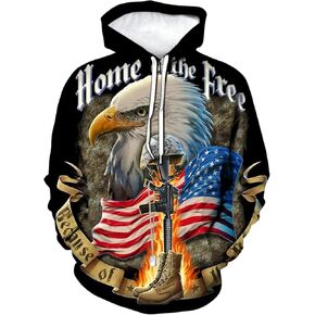 Men's Bald Eagle Hoodie Autumn Winter Long Sleeve Pullover Animal Theme Sweatshirt Realistic Graphic Hoodie