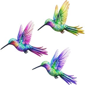 John's Studio Metal Hummingbird Wall Decor Bathroom Glass Art Iron Sculpture Outdoor Hanging Decoration for Home Bedroom Garden Patio Porch or Fence - Green