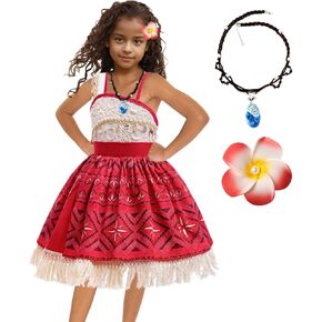 Girls Adventure Costume Dress Princess Dresses for Girl Birthday Outfit Party Fringe Dresses with Necklace Hairpin