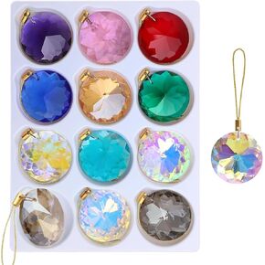 12 Pcs Mini Christmas Tree Ornaments 0.87" Crystal Christmas Ball Ornaments, Multi Colored Iridescent Glass Ball for Christmas Tree Wedding Party Decorations