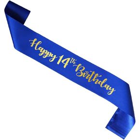 Blue Happy 14th Birthday sash, Gold Foil Boy Girl 14 Years Birthday Gift, Party Supply, Accessories