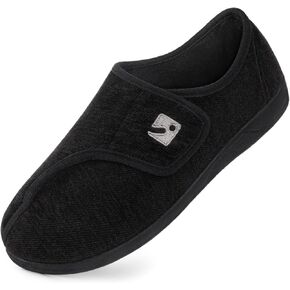 HomeTop Men's Adjustable Chenille Slippers Wide Soft Comfy Non-slip Indoor House Shoes