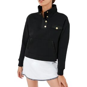 Kissonic Womens Cropped Sweatshirts Casual Long Sleeve Lightweight Sweater Snap Neck Pullover Button Tops with Pockets