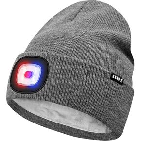 ATNKE LED Lighted Beanie Hat,USB Rechargeable 4 LED Red and Blue Flashed Run Headlamp Lined Fleece Cap for Men and Women