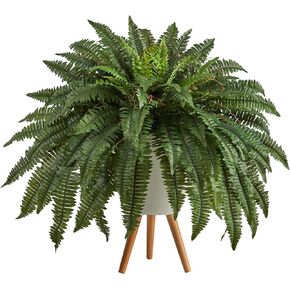 Nearly Natural 2.5ft. Boston Fern Artificial Plant in White Planter with Legs