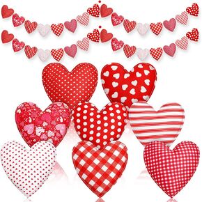 24 Pcs 5 Inch Valentines Stuffed Fabric Hearts Valentine's Day Hanging Ornament Stripe Polka Dot Heart Tiered Tray Decor Heart Bowl Filler for Valentines House Decor Wedding Party DIY Crafts