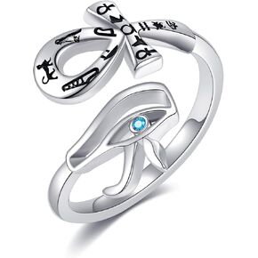 خاتم عنخ من الفضة الإسترليني عيار 925 على شكل عين حورس للنساء، خاتم ملفوف مصري للنساء in Kuwait